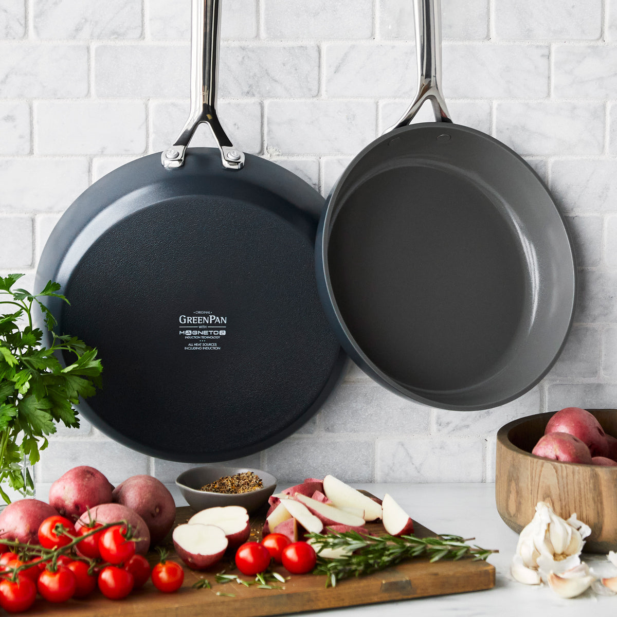 GP5 Colors Ceramic Nonstick 9.5 and 11 Frypan Set with Mirror Handles | Slate - Image 3