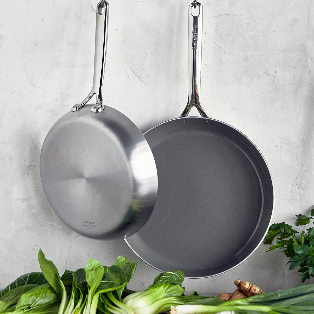 GP5 Stainless Steel 10 and 12 Frypan Set | Mirror Handles - Image 2