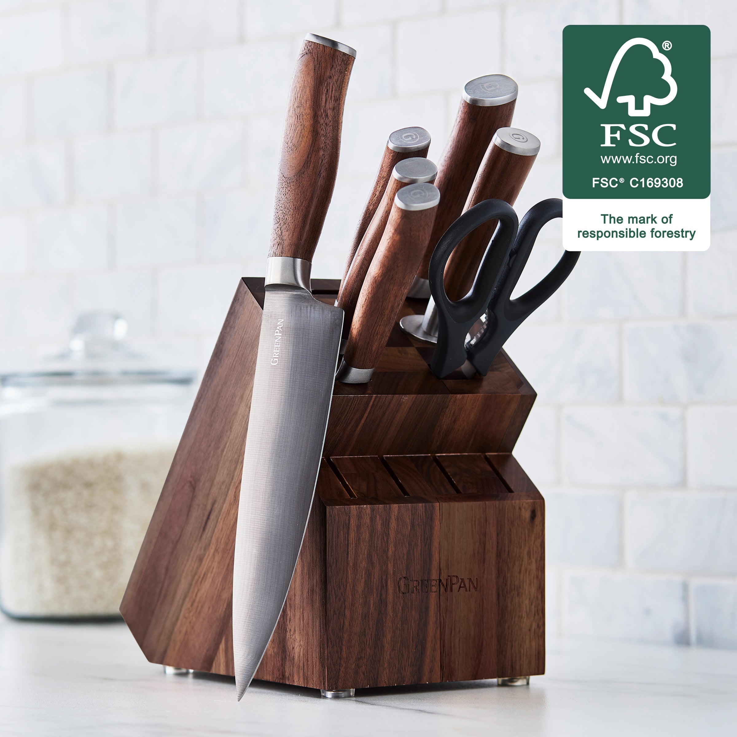 Premiere Titanium Cutlery 8-Piece Knife Block Set with Walnut Handles - Image 2