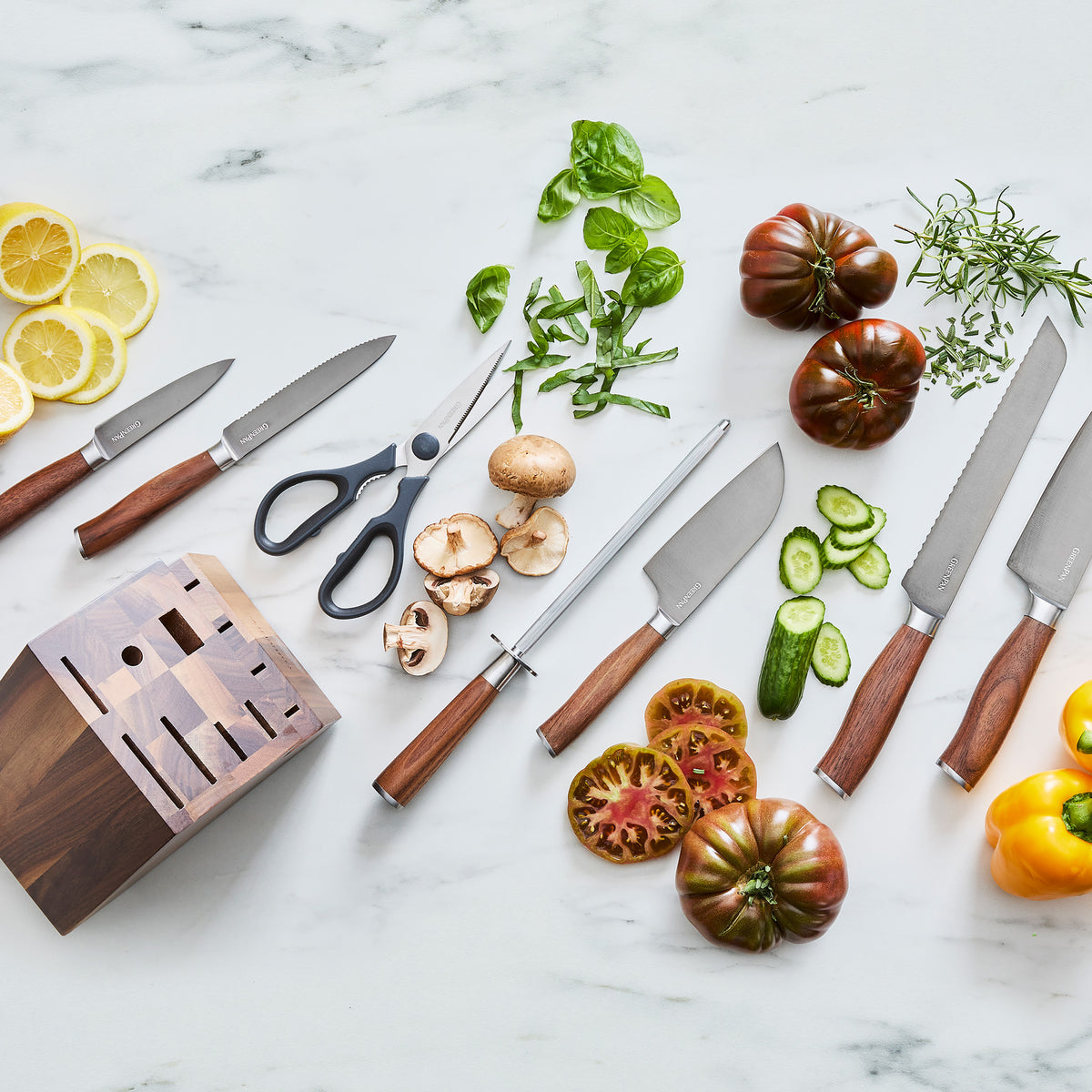 Premiere Titanium Cutlery 8-Piece Knife Block Set with Walnut Handles - Image 3