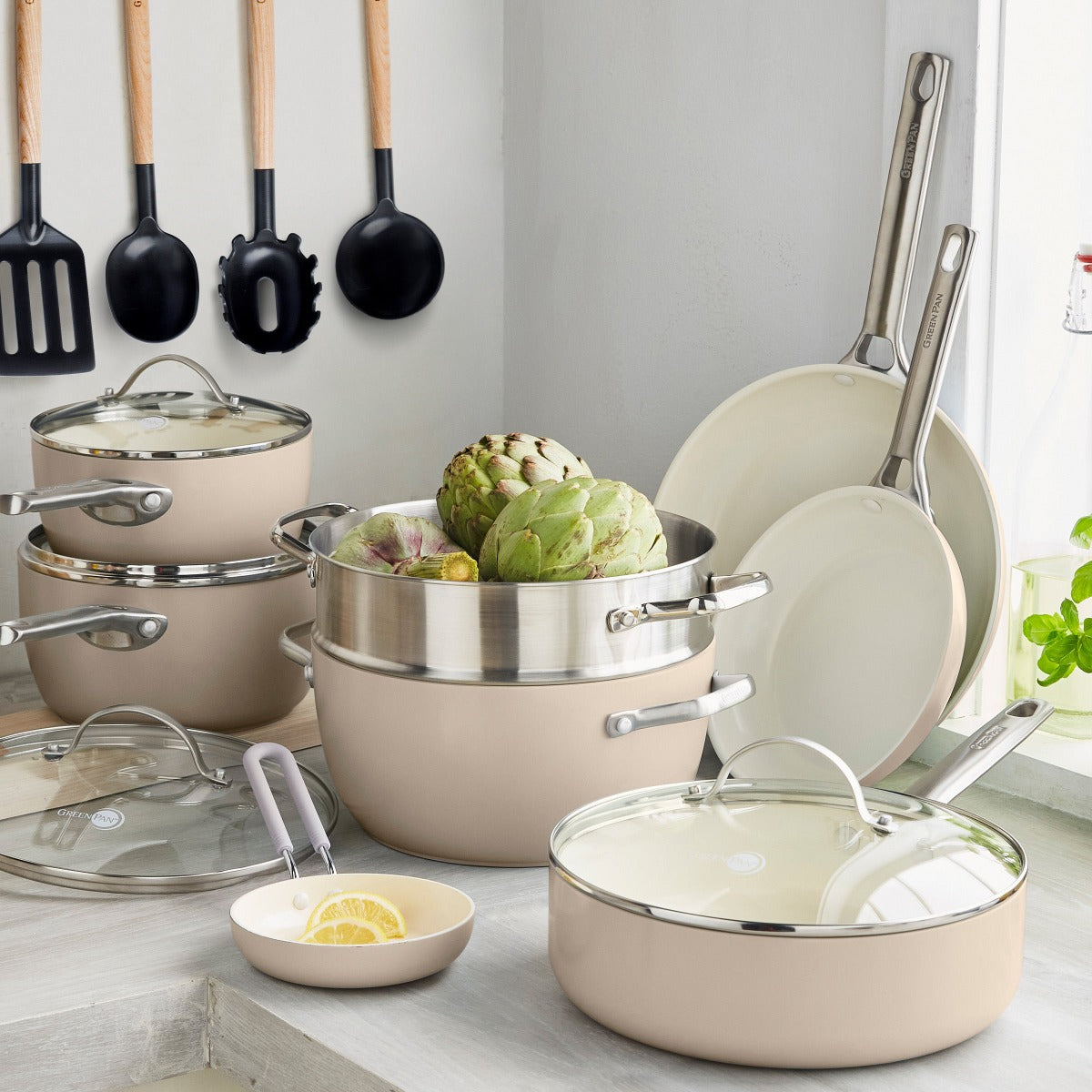 Padova Ceramic Nonstick 16-Piece Cookware Set | Taupe - Image 2