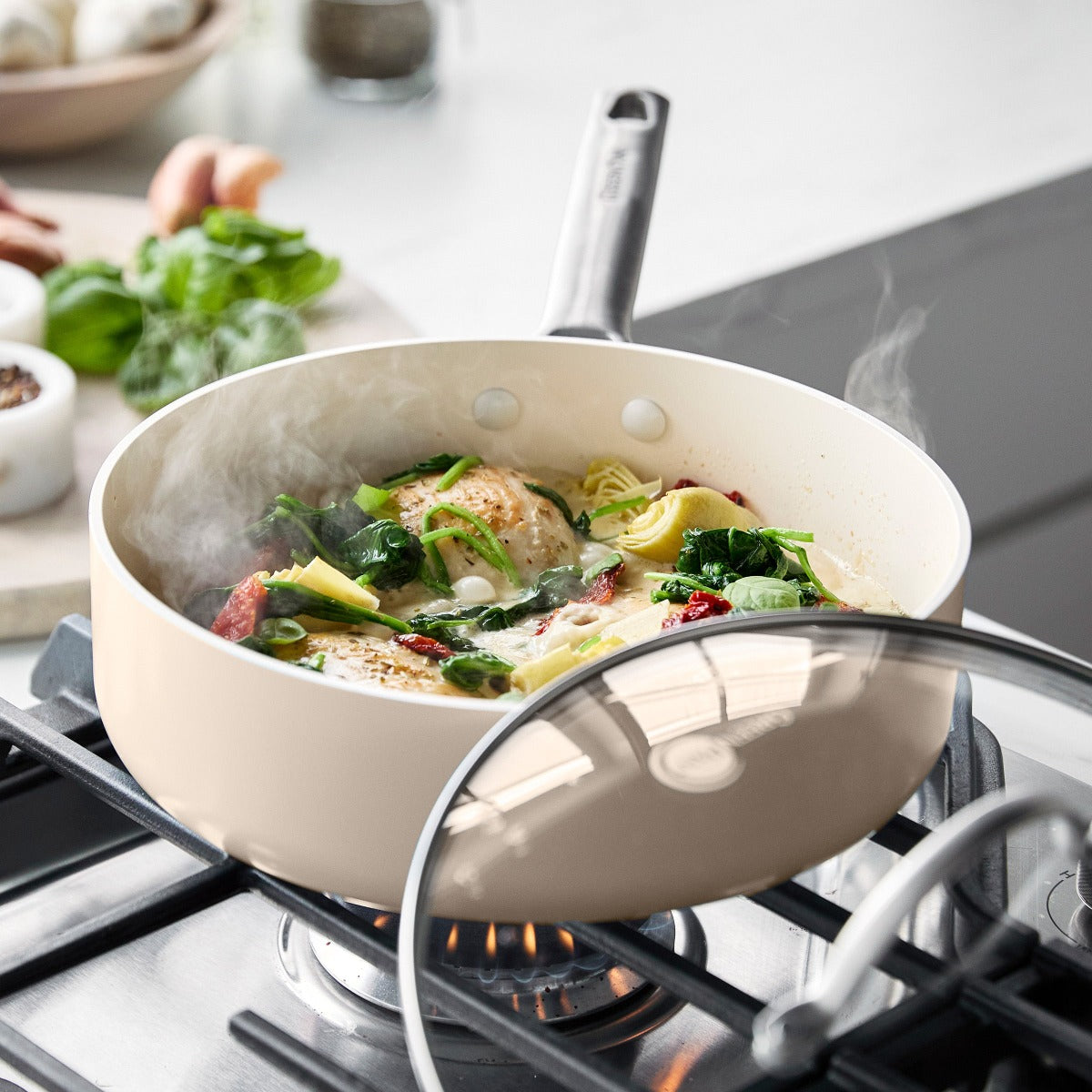 Padova Ceramic Nonstick 16-Piece Cookware Set | Taupe - Image 6