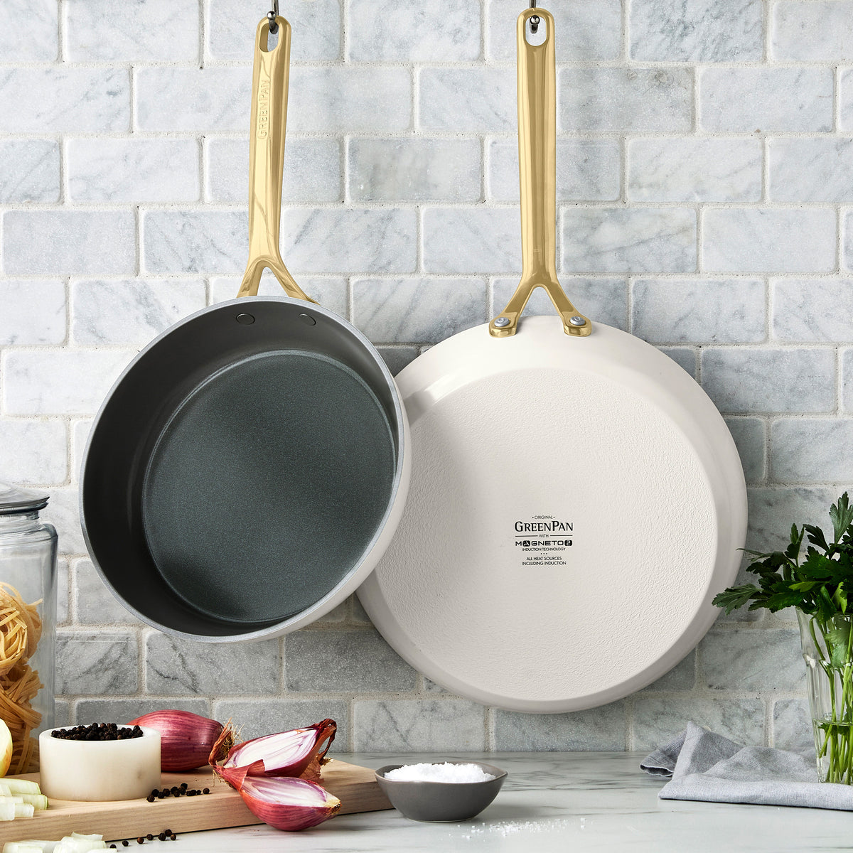 GP5 Colors Ceramic Nonstick 9.5 and 11 Frypan Set with Champagne Handles | Cloud Cream - Image 2