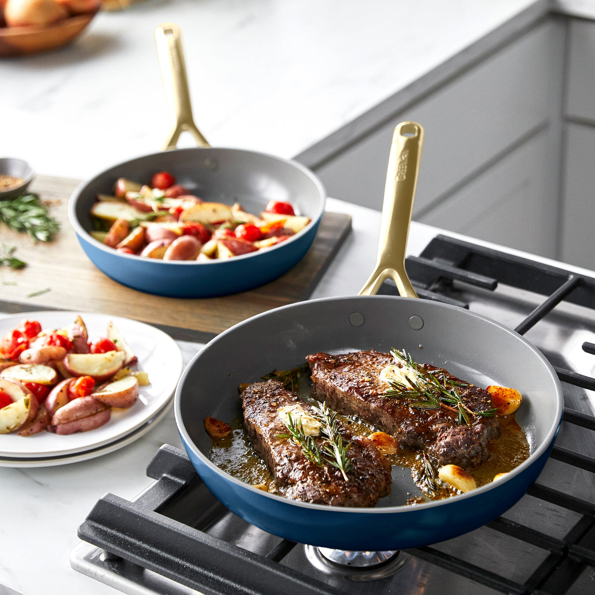 GP5 Colors Ceramic Nonstick 11-Piece Cookware Set with Champagne Handles | Marine Blue - Image 3