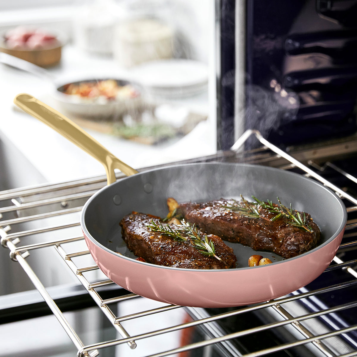 GP5 Colors Ceramic Nonstick 11-Piece Cookware Set with Champagne Handles | Dusty Rose - Image 4