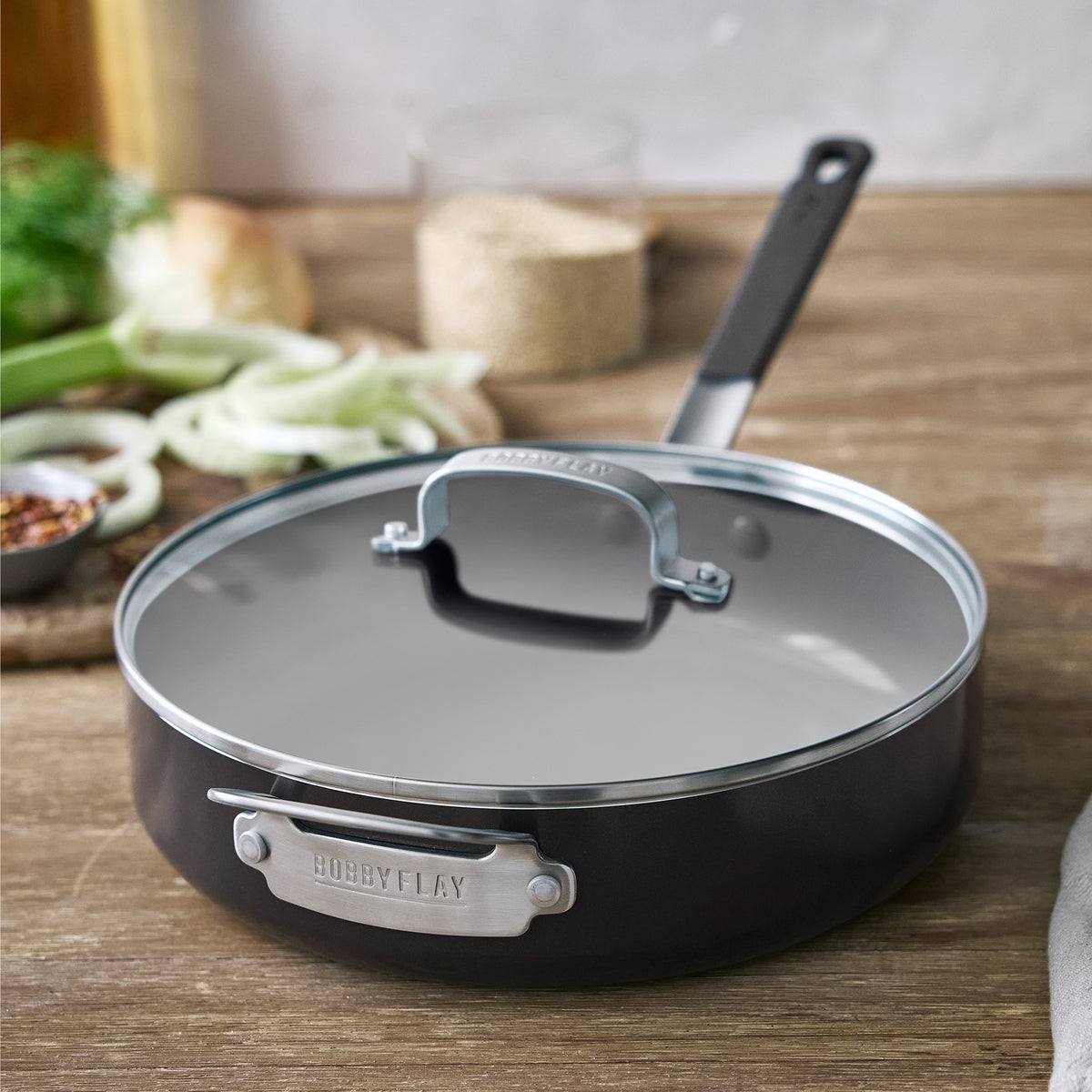 Bobby Flay by GreenPan Professional Ceramic Nonstick 4.5-Quart Sauté Pan with Lid | Black - Image 3