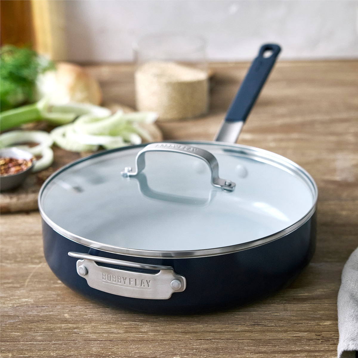 Bobby Flay by GreenPan Professional Ceramic Nonstick 4.5-Quart Sauté Pan with Lid | Oxford Blue - Image 3