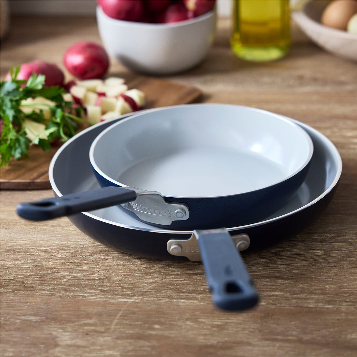 Bobby Flay by GreenPan Professional Ceramic Nonstick 8 and 10 Frypan Set | Oxford Blue - Image 5