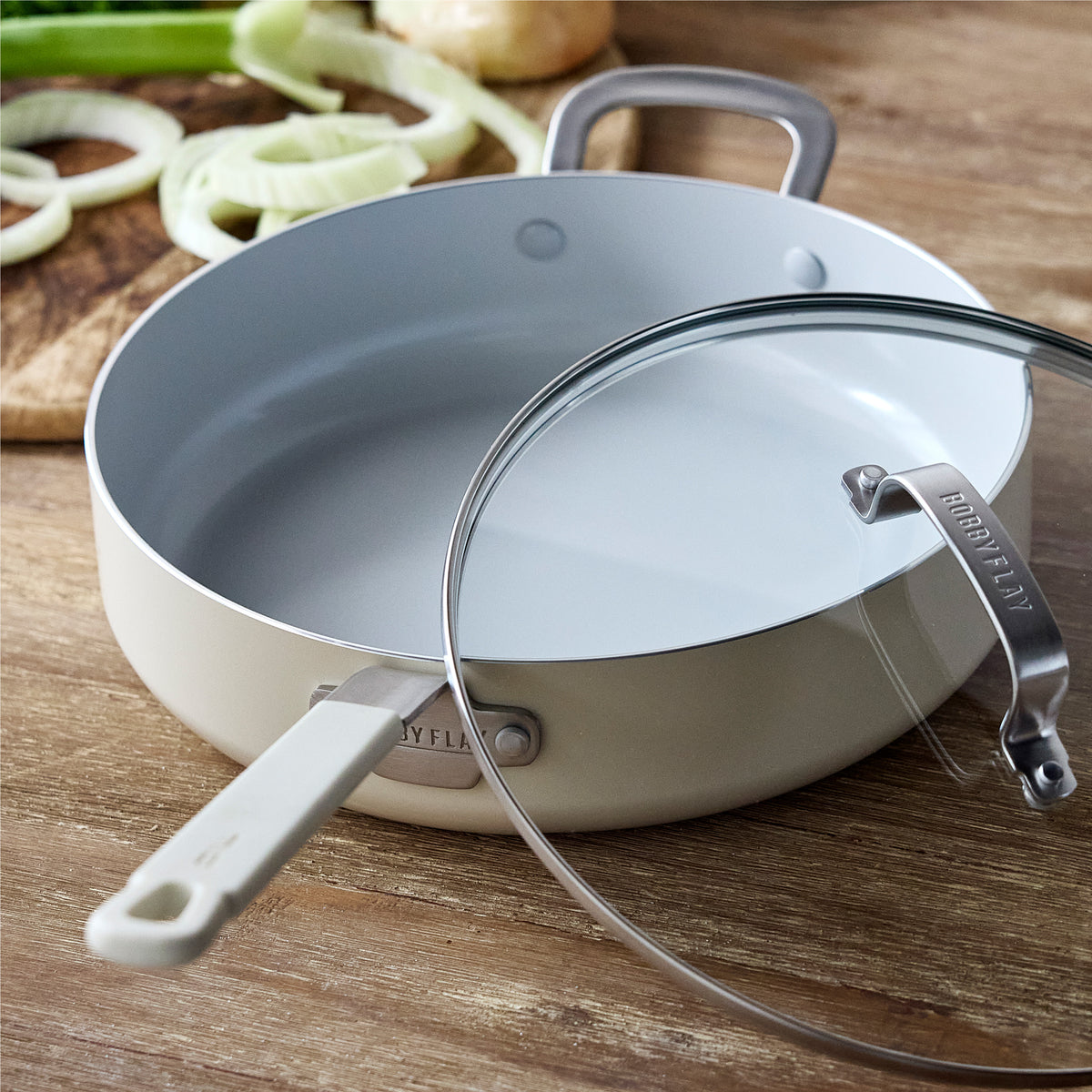 Bobby Flay by GreenPan Professional Ceramic Nonstick 4.5-Quart Sauté Pan with Lid | Cream - Image 3
