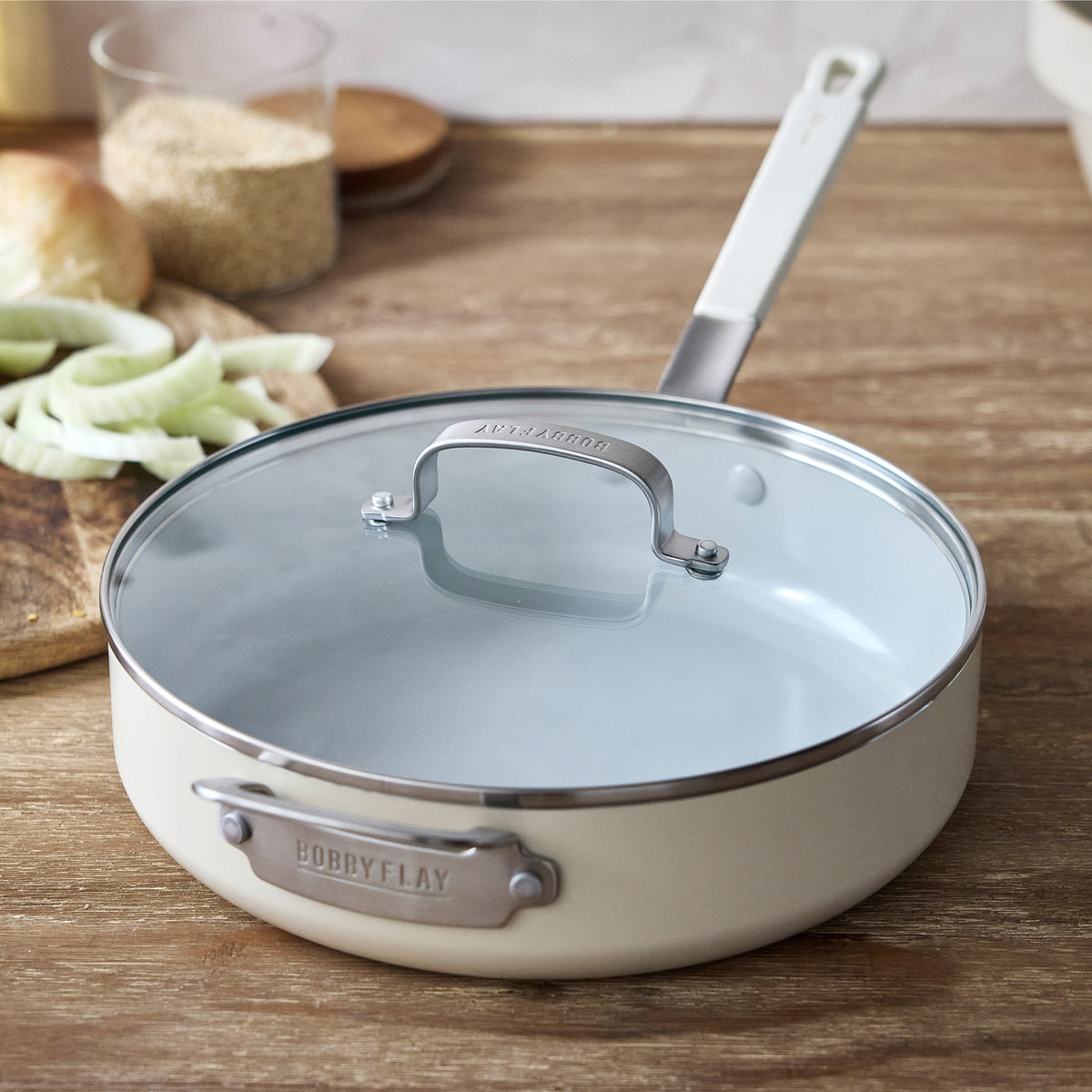 Bobby Flay by GreenPan Professional Ceramic Nonstick 4.5-Quart Sauté Pan with Lid | Cream - Image 5