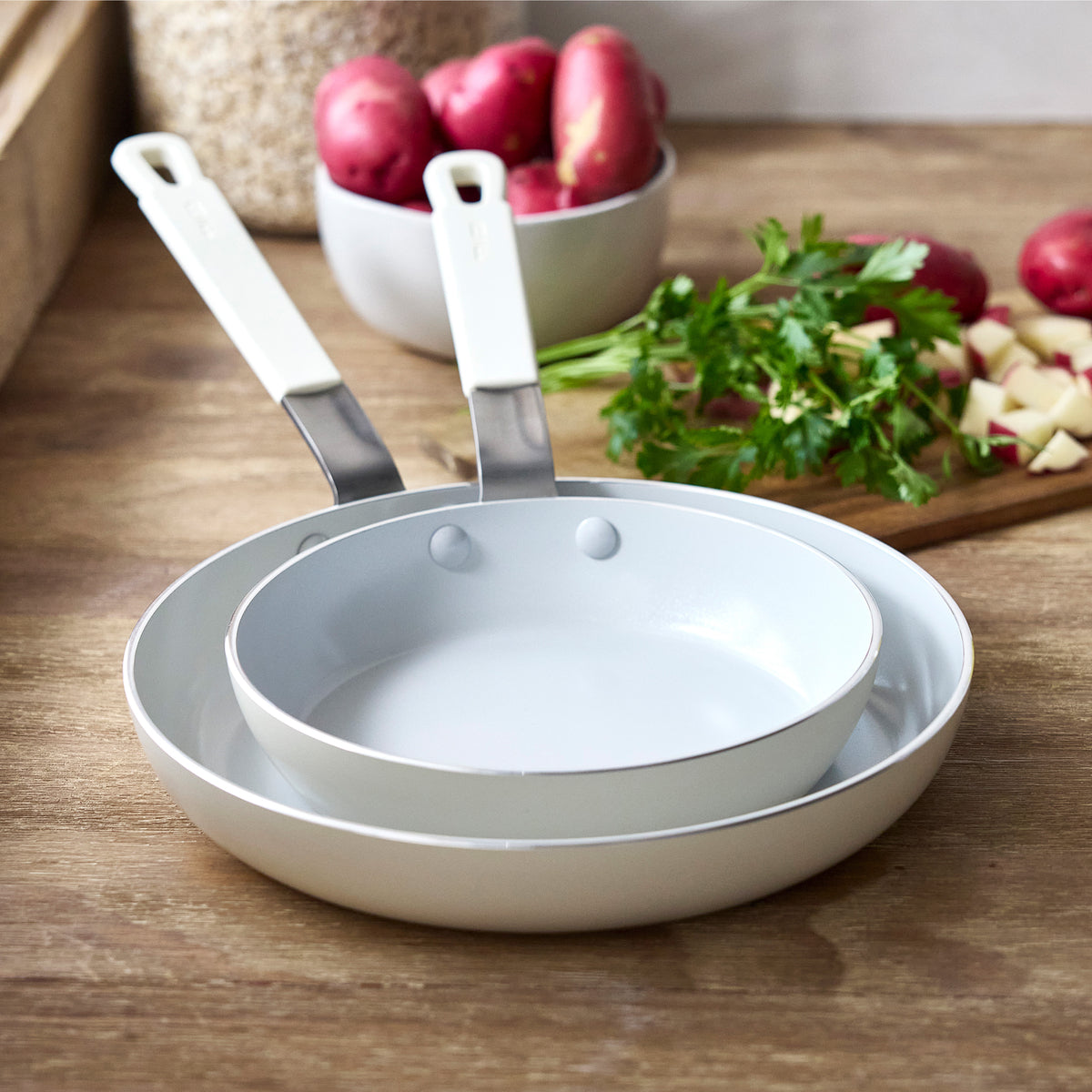 Bobby Flay by GreenPan Professional Ceramic Nonstick 8 and 10 Frypan Set | Cream - Image 4