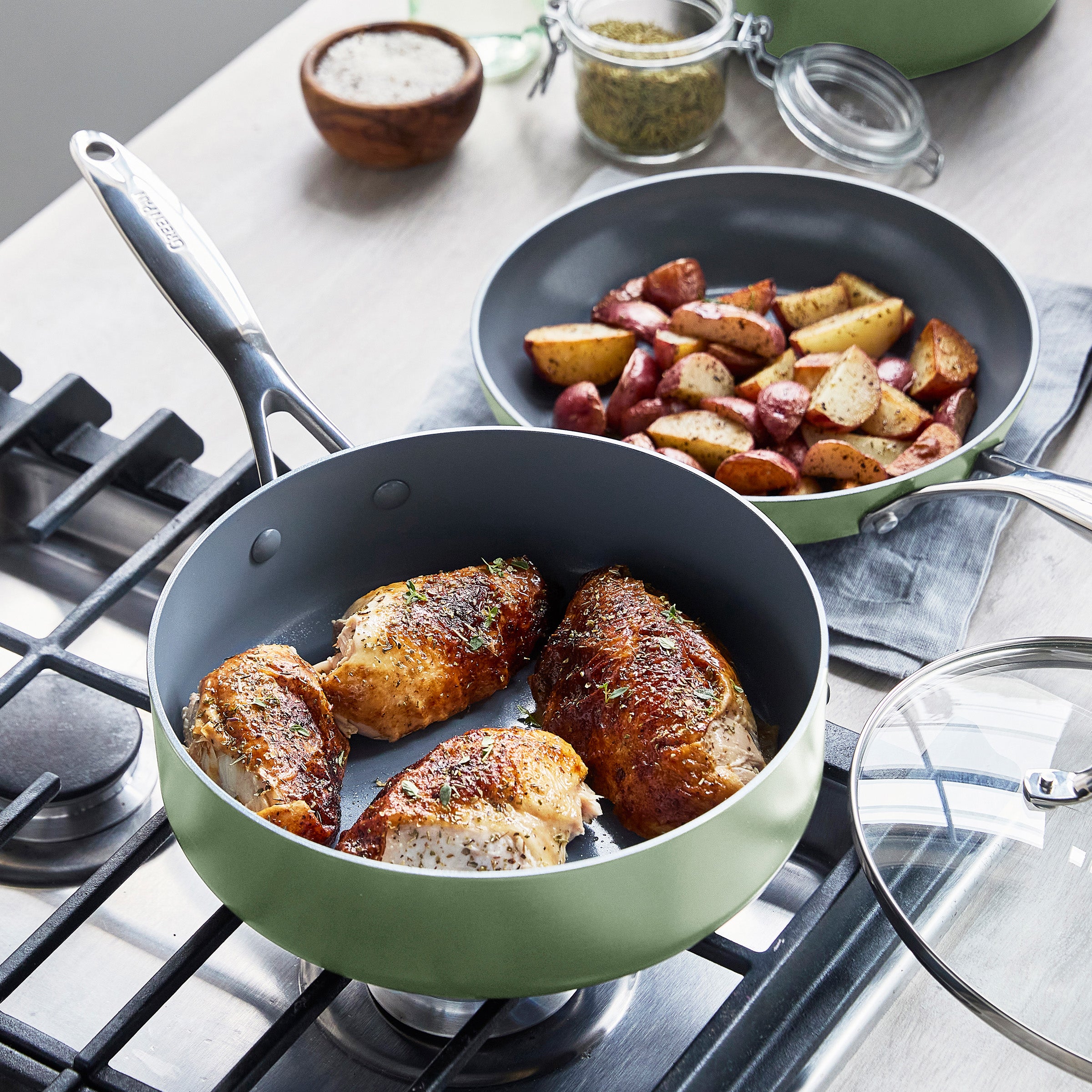 Valencia Pro Ceramic Nonstick 19-Piece Cookware Set | Sage - Image 5