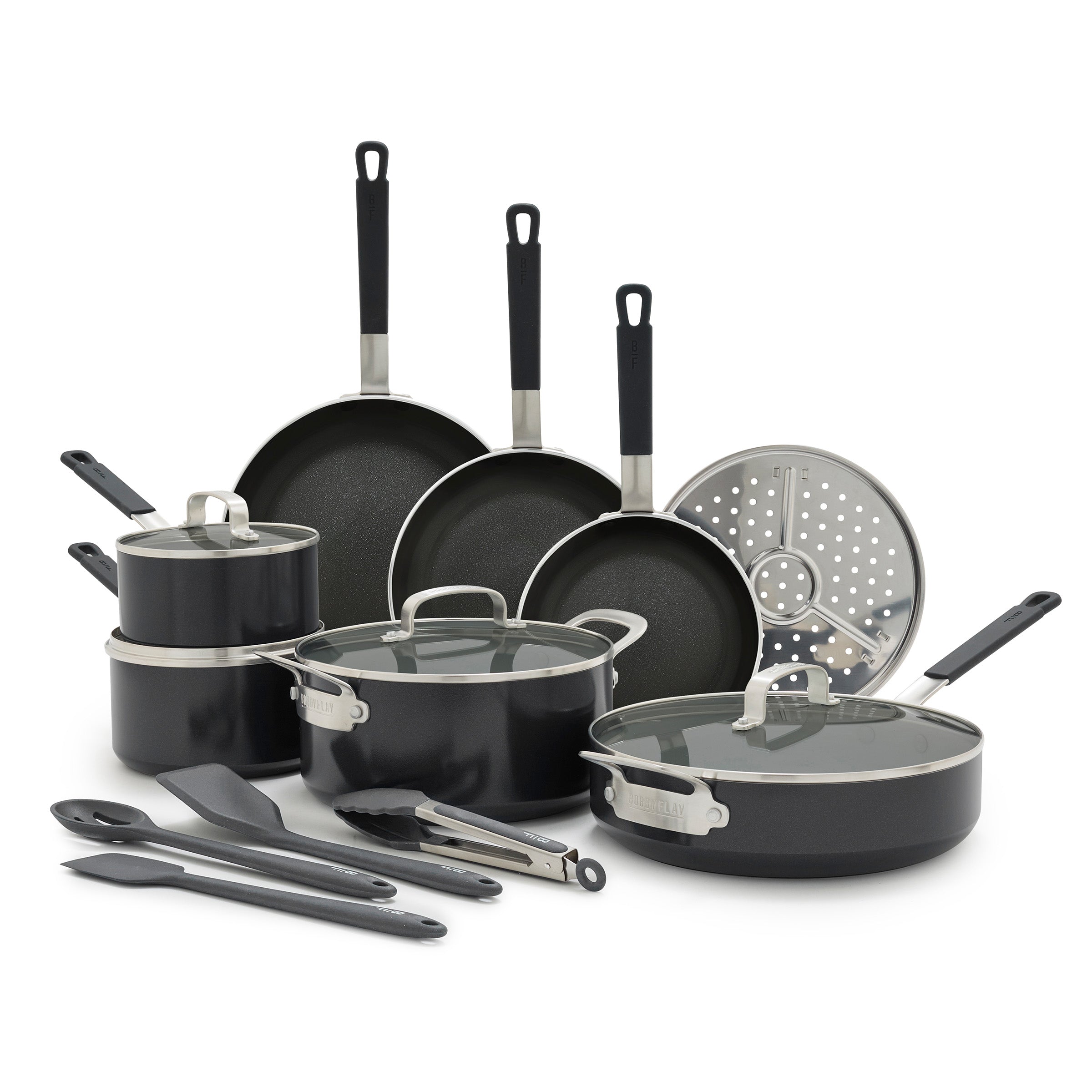 Bobby Flay by GreenPan Professional Ceramic Nonstick 16-Piece Cookware Set | Black