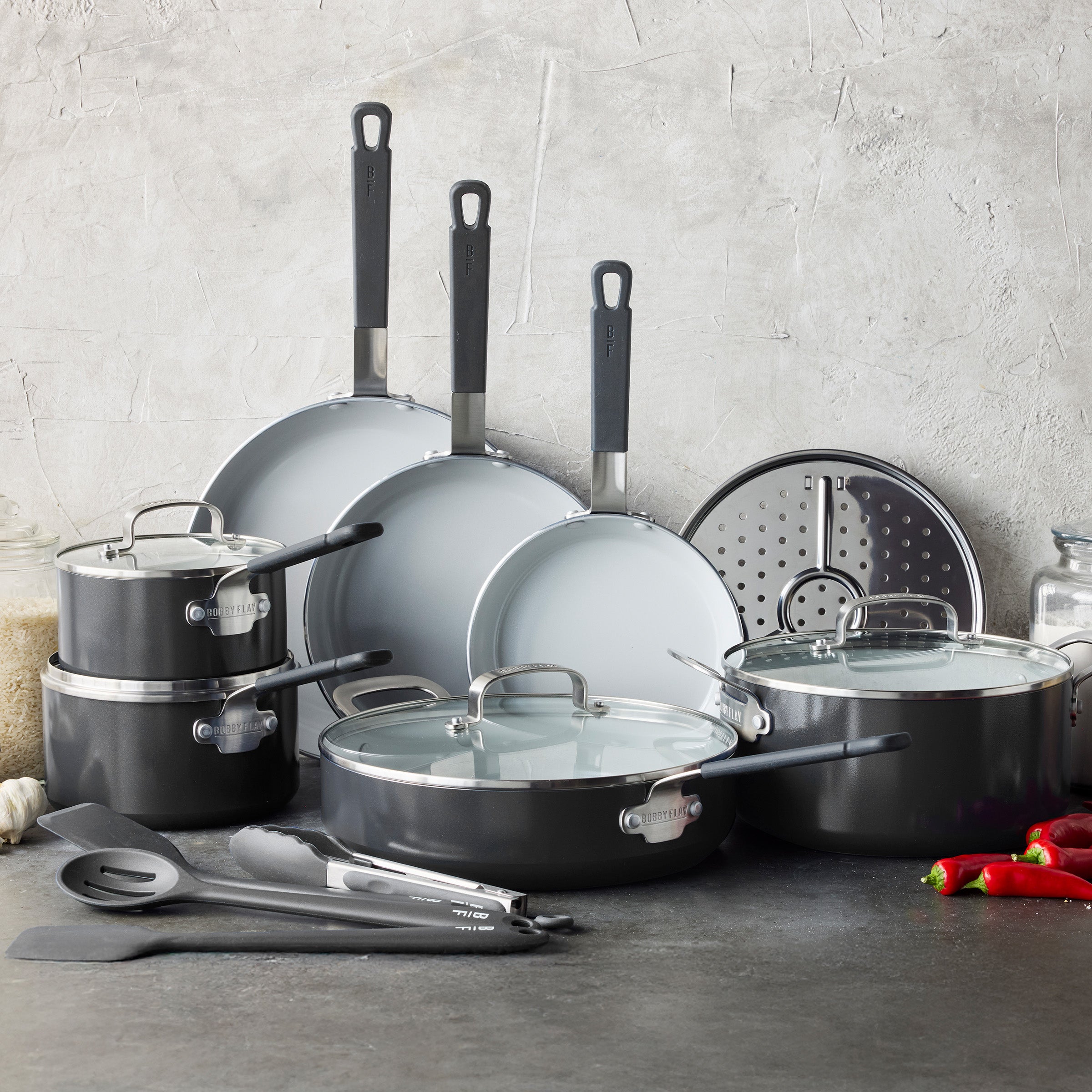 Bobby Flay by GreenPan Professional Ceramic Nonstick 16-Piece Cookware Set | Graphite - Image 3
