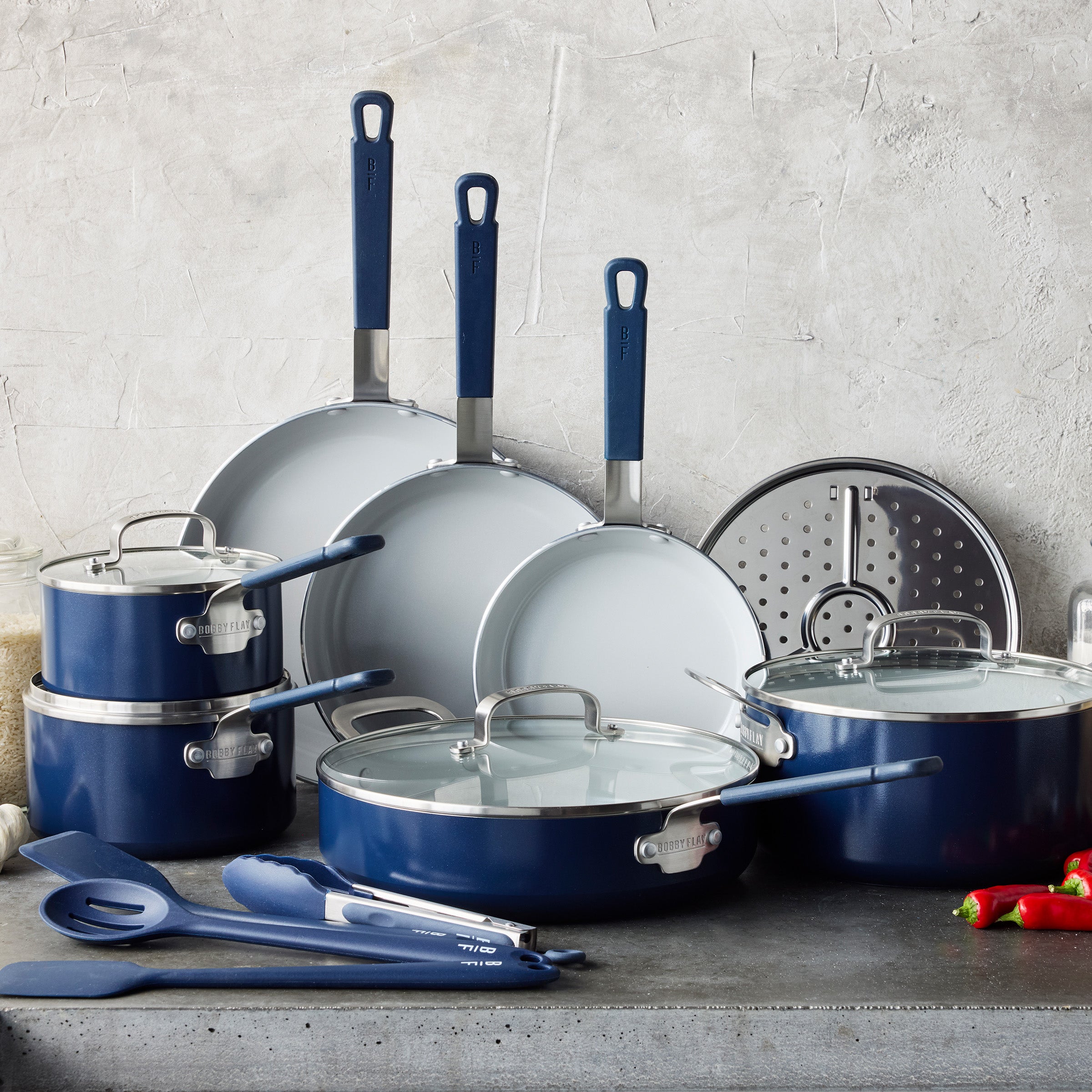 Bobby Flay by GreenPan Professional Ceramic Nonstick 16-Piece Cookware Set | Oxford Blue - Image 3
