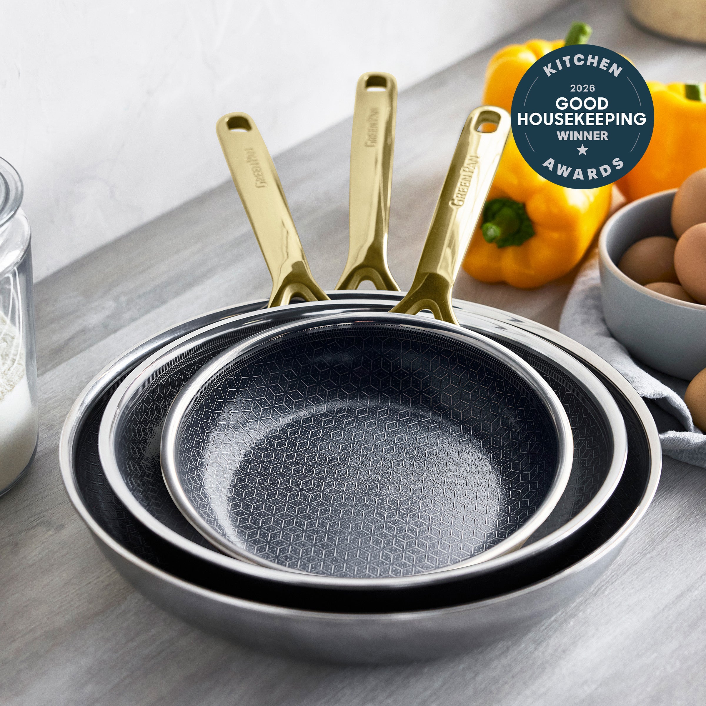 Spectra Gold Thermobond Hybrid Ceramic Nonstick 8. 10 and 12 Frypan Set - Image 2